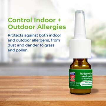 Rite Aid Budesonide Allergy Nasal Spray - 120 Metered Sprays | 24-Hr Non-Drowsy Allergy Relief | Sinus Medicine | Decongestants for Adults