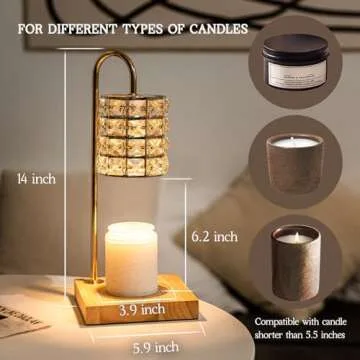 Marycele Candle Warmer Lamp with Timer, Wax Melt Warmer Electric Candle Warmer Light, Modern Vintage Mothers Day Gifts for Mom Aesthetic Room Home Decor Cozy House Warming Gifts, Square Diamond