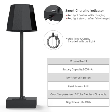 Racokky 2 Pack Cordless Table Lamp with Rechargeable Battery