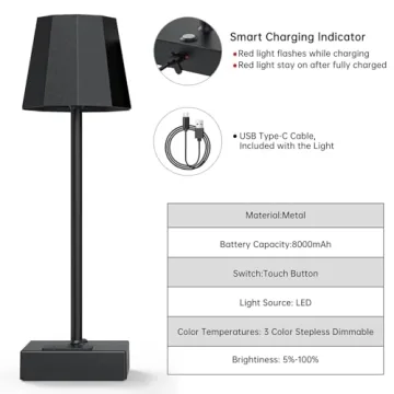 Racokky 2 Pack Cordless Table Lamp with Rechargeable Battery