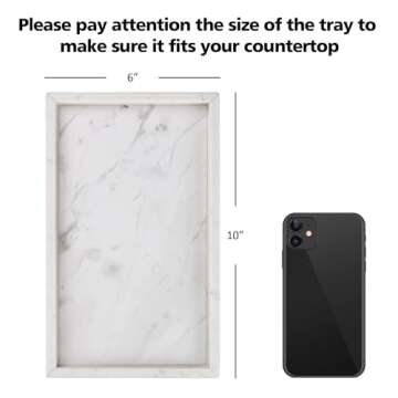 WORHE Italy Marble Vanity Tray for Jewelry, Perfume, Makeup, Candle,Towel Natural Modern Decorative Trays for Bathroom Bedroom Dresser Rectangle Kitchen Storage Organizer for Home Decor White (FX031)