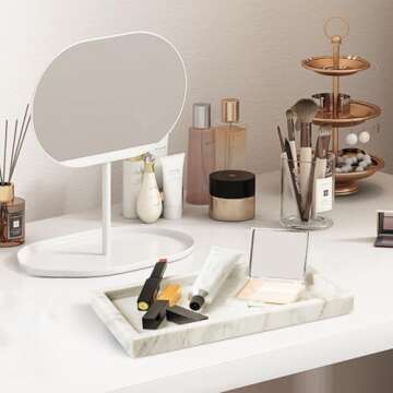 WORHE Italy Marble Vanity Tray for Jewelry, Perfume, Makeup, Candle,Towel Natural Modern Decorative Trays for Bathroom Bedroom Dresser Rectangle Kitchen Storage Organizer for Home Decor White (FX031)