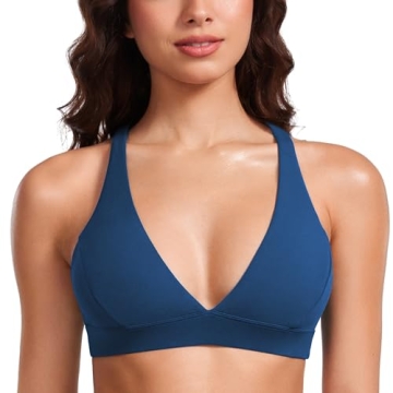 CRZ YOGA Butterluxe Deep V-Neck Sports Bra for Women in French Navy