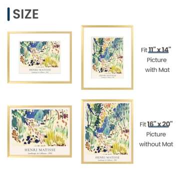 ENJOYBASICS 16x20 Picture Frame, Display Poster 11x14 with Mat or 16 x 20 Without, Wall Gallery Photo Frames, Gold, 2 Pack