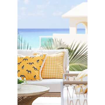 Hofdeco Premium Coastal Patio Indoor Outdoor Pillow Cover Only, 20"x20" Water Resistant for Backyard, Couch, Yellow Zebra Fringe
