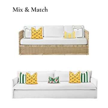 Hofdeco Premium Coastal Patio Indoor Outdoor Pillow Cover Only, 20"x20" Water Resistant for Backyard, Couch, Yellow Zebra Fringe