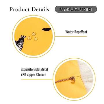 Hofdeco Premium Coastal Patio Indoor Outdoor Pillow Cover Only, 20"x20" Water Resistant for Backyard, Couch, Yellow Zebra Fringe