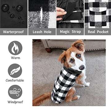 Malier Dog Winter Coat, Reversible Classic Plaid Waterproof Dog Winter Jacket Warm Dog Vest with Pocket, Cold Weather Windproof Dog Clothes Coat Apparel for Small Medium Large Dogs (White, Large)