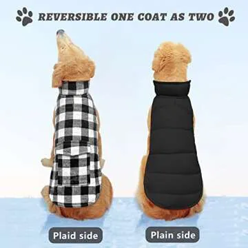 Malier Dog Winter Coat, Reversible Classic Plaid Waterproof Dog Winter Jacket Warm Dog Vest with Pocket, Cold Weather Windproof Dog Clothes Coat Apparel for Small Medium Large Dogs (White, Large)