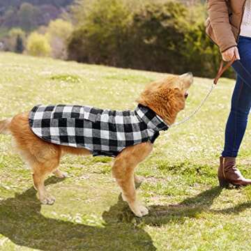 Malier Dog Winter Coat, Reversible Classic Plaid Waterproof Dog Winter Jacket Warm Dog Vest with Pocket, Cold Weather Windproof Dog Clothes Coat Apparel for Small Medium Large Dogs (White, Large)