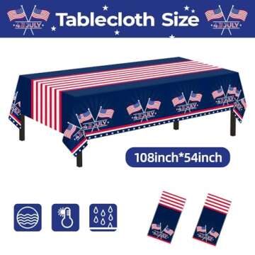 Childom 4th of July Decorations, 2 Pack Patriotic Tablecloth 54" x 108"