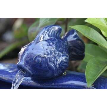 Smart Solar 21372R01 Ceramic Solar Koi Fountain, Blue Glazed Finish, Powered by an Included Solar Panel that Operates an Integral Low Voltage Pump With Filter