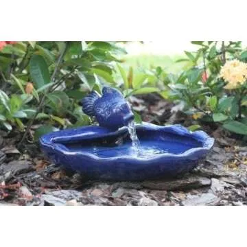 Smart Solar 21372R01 Ceramic Solar Koi Fountain, Blue Glazed Finish, Powered by an Included Solar Panel that Operates an Integral Low Voltage Pump With Filter