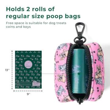 ATIFBOP Dog Poop Bag Dispenser with 30 Bags, Dog Waste Bag Holder Fit All Dog Leashes, Soft and Big Capacity Doggy Bags Refill Carrier (Pink)