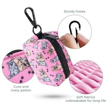 ATIFBOP Dog Poop Bag Dispenser with 30 Bags, Dog Waste Bag Holder Fit All Dog Leashes, Soft and Big Capacity Doggy Bags Refill Carrier (Pink)