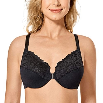 DELIMIRA Women's Front Closure Lace Underwire Bra 34E
