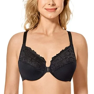 DELIMIRA Women's Front Closure Lace Underwire Bra 34E