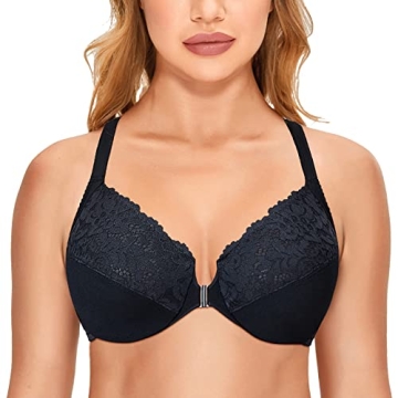 DELIMIRA Women's Front Closure Lace Underwire Bra 34E