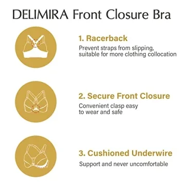 DELIMIRA Women's Front Closure Lace Underwire Bra 34E
