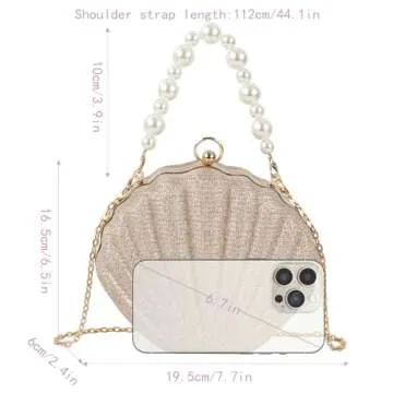 ZLM BAG US Glitter Seashell Evening Clutch Purse with Pearls