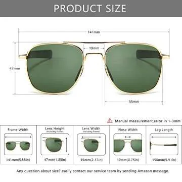 SUNGAIT Men's Military Style Polarized Pilot Aviator Sunglasses - Bayonet Temples (Gold Frame/Green Lens, 55) A285JKLV
