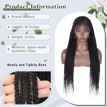 Alebery 13X8 HD Lace Front Braided Wigs for Black Women Cornrow Box Braid Wigs with Baby Hair Black Lightweight Synthetic Natural Deep Side Parting Lace Frontal Box Braided Wig (30 inches)