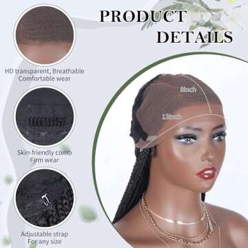 Alebery 13X8 HD Lace Front Braided Wigs for Black Women Cornrow Box Braid Wigs with Baby Hair Black Lightweight Synthetic Natural Deep Side Parting Lace Frontal Box Braided Wig (30 inches)