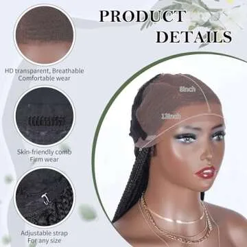 Alebery 13X8 HD Lace Front Braided Wigs for Black Women Cornrow Box Braid Wigs with Baby Hair Black Lightweight Synthetic Natural Deep Side Parting Lace Frontal Box Braided Wig (30 inches)