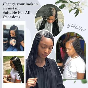 Alebery 13X8 HD Lace Front Braided Wigs for Black Women Cornrow Box Braid Wigs with Baby Hair Black Lightweight Synthetic Natural Deep Side Parting Lace Frontal Box Braided Wig (30 inches)