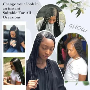 Alebery 13X8 HD Lace Front Braided Wigs for Black Women Cornrow Box Braid Wigs with Baby Hair Black Lightweight Synthetic Natural Deep Side Parting Lace Frontal Box Braided Wig (30 inches)