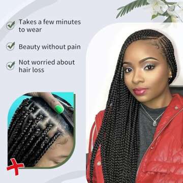Alebery 13X8 HD Lace Front Braided Wigs for Black Women Cornrow Box Braid Wigs with Baby Hair Black Lightweight Synthetic Natural Deep Side Parting Lace Frontal Box Braided Wig (30 inches)
