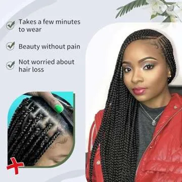 Alebery 13X8 HD Lace Front Braided Wigs for Black Women Cornrow Box Braid Wigs with Baby Hair Black Lightweight Synthetic Natural Deep Side Parting Lace Frontal Box Braided Wig (30 inches)