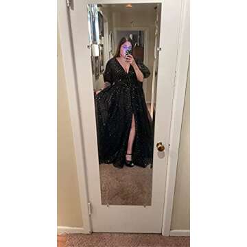 Xijun Black Sparkle Starry Tulle A Line Puffy Sleeve Prom Dresses LongPlus Size Formal Evening Gowns for Women Corset Wedding Party Gowns with Slit US26W