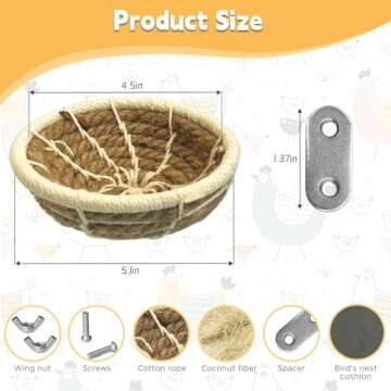 kathson Hemp Rope Weave Bird Breeding Nest Bed for Parakeet Cockatiel Canary Lovebird and Small Parr...
