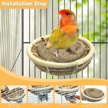 kathson Hemp Rope Weave Bird Breeding Nest Bed for Parakeet Cockatiel Canary Lovebird and Small Parrot Cage Hatching Nesting Box（Beige）
