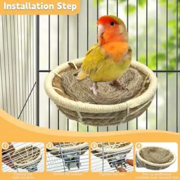 kathson Hemp Rope Weave Bird Breeding Nest Bed for Parakeet Cockatiel Canary Lovebird and Small Parrot Cage Hatching Nesting Box（Beige）