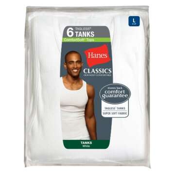 Hanes Men's Cotton Tank Undershirts Pack, Moisture-Wicking Ribbed Tanks, lightweight Cotton Tank Und...