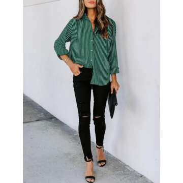 Siliteelon Women's Striped Button Down Shirt for Work
