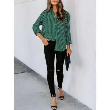 Siliteelon Women's Striped Button Down Shirt for Work