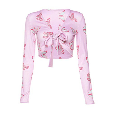 Sexy Feather Trim Crop Top Faux Fur Blouse Deep V Neck