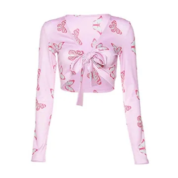 Sexy Feather Trim Crop Top Faux Fur Blouse Deep V Neck