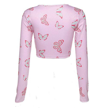 Sexy Feather Trim Crop Top Faux Fur Blouse Deep V Neck