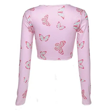 Sexy Feather Trim Crop Top Faux Fur Blouse Deep V Neck