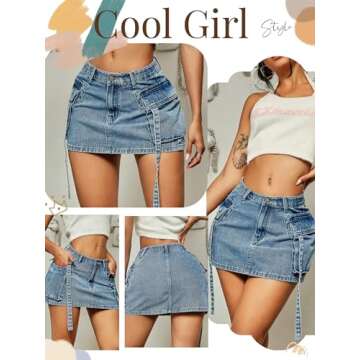 Cargo Skirt Women y2k Button Mini Jeans Skirt Denim Skirt with Pocket Low Waist