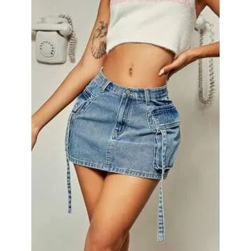 Cargo Skirt Women y2k Button Mini Jeans Skirt Denim Skirt with Pocket Low Waist