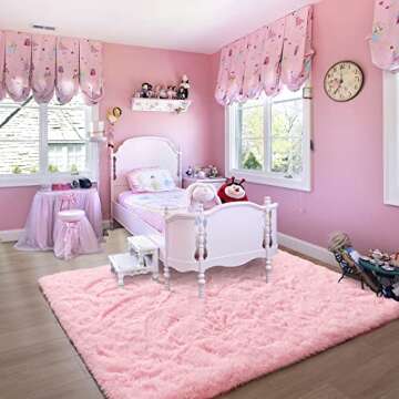 Noahas Fluffy Bedroom Rug Plush Fuzzy Rugs for Kids Room Living Room, Soft Shaggy Nursery Rug Furry Floor Carpet Modern Indoor Bedroom Decor Cute Boys Girls Room Rug, 4x5.3 Feet, Pink