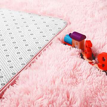 Noahas Fluffy Bedroom Rug Plush Fuzzy Rugs for Kids Room Living Room, Soft Shaggy Nursery Rug Furry Floor Carpet Modern Indoor Bedroom Decor Cute Boys Girls Room Rug, 4x5.3 Feet, Pink
