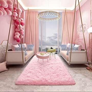 Noahas Fluffy Bedroom Rug Plush Fuzzy Rugs for Kids Room Living Room, Soft Shaggy Nursery Rug Furry Floor Carpet Modern Indoor Bedroom Decor Cute Boys Girls Room Rug, 4x5.3 Feet, Pink