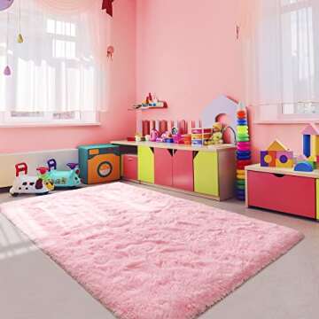 Noahas Fluffy Bedroom Rug Plush Fuzzy Rugs for Kids Room Living Room, Soft Shaggy Nursery Rug Furry Floor Carpet Modern Indoor Bedroom Decor Cute Boys Girls Room Rug, 4x5.3 Feet, Pink