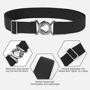JASGOOD Womens Invisible Belt Comfortable Elastic Adjustable No Show Web Belt Metal Buckle Belt, A-B...